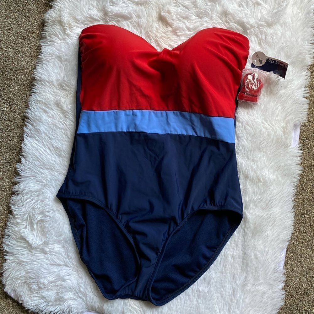 Sonnet Shores Full Coverage One Piece Swimsuit NEW Red Blue Removable Straps 16‎